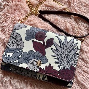 TORY BURCH Emerson Printed Chain Wallet/Crossbody Purple Wonderland Vine